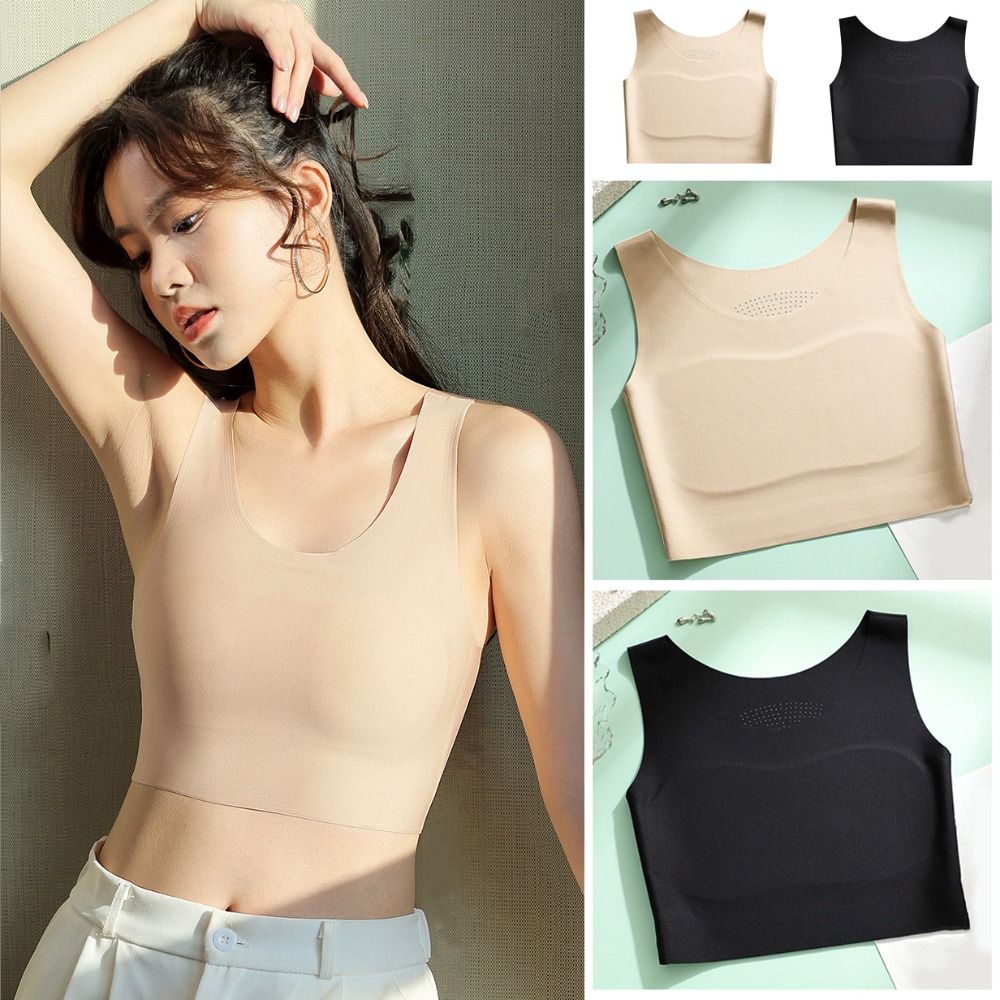 Seamless Underwear Women - บราไร้สายผ้าไอซ์ซิลค์สำหรับผู้หญิง, บราทรงยูเน็คแบบเรียบเพรียวบาง, ชุดชั้นในเรียบง่าย