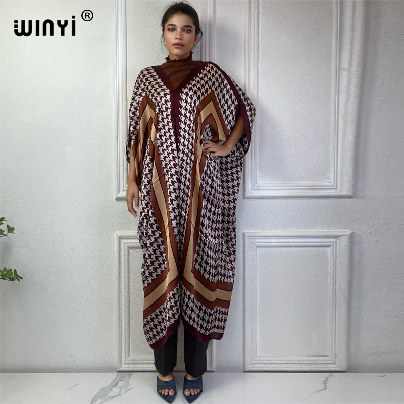 Robe Silk Women - Winyi ชุดเดรสคอวีสไตล์แอฟริกันสำหรับฤดูร้อนชุดชายหาดพิมพ์ลายสำหรับผู้หญิงเสื้อคลุมสตรีหลวม2024มุสลิมชายหาดชุดคลุมผ้าไหมสำหรับใส่ตอนเย็น